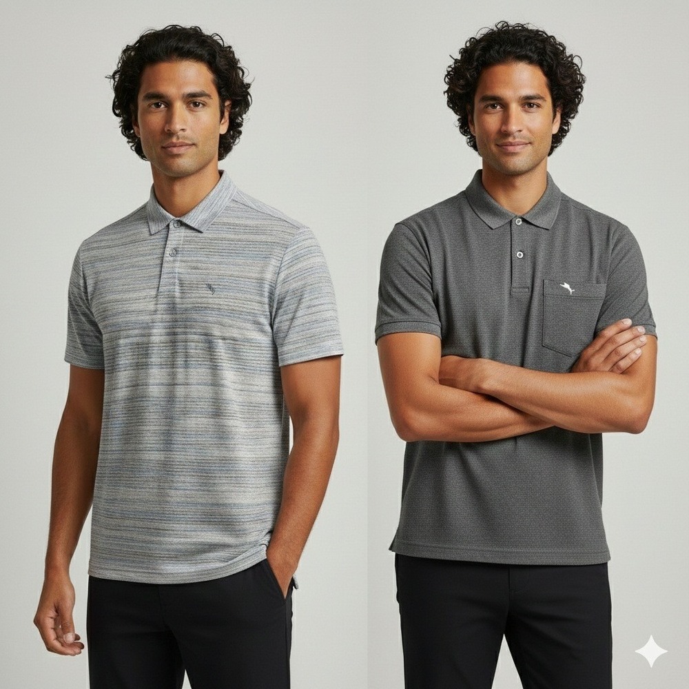 Tommy Bahama Mens Polo Shirt XL Relax Short Sleeve Gray / Textured 2 packs